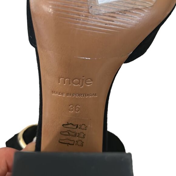 NWOB MAJE $360 Black Suede Studded Block Heel Open Toe Sandals size 36 US 6 - Picture 8 of 9